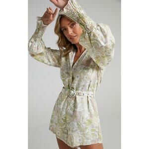 Charlie Holiday Linen Floral Retro Long Sleeve Romper